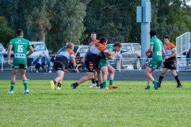 Adi Spicer tackling for Nyngan in reserve grade.