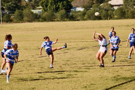 Meegan Beer takes a kick.