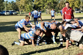 A scrum during the hard-fought first grade men’s rugby union clash.