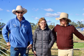 Ethan Reid was runner up in the open farm innovation section with a trailer step, pictured with sponsors Erin and James Newton.