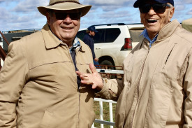 Merino industry veterans Malcolm Kater, Egelabra and Bomber Moxham, Mullengudgery.