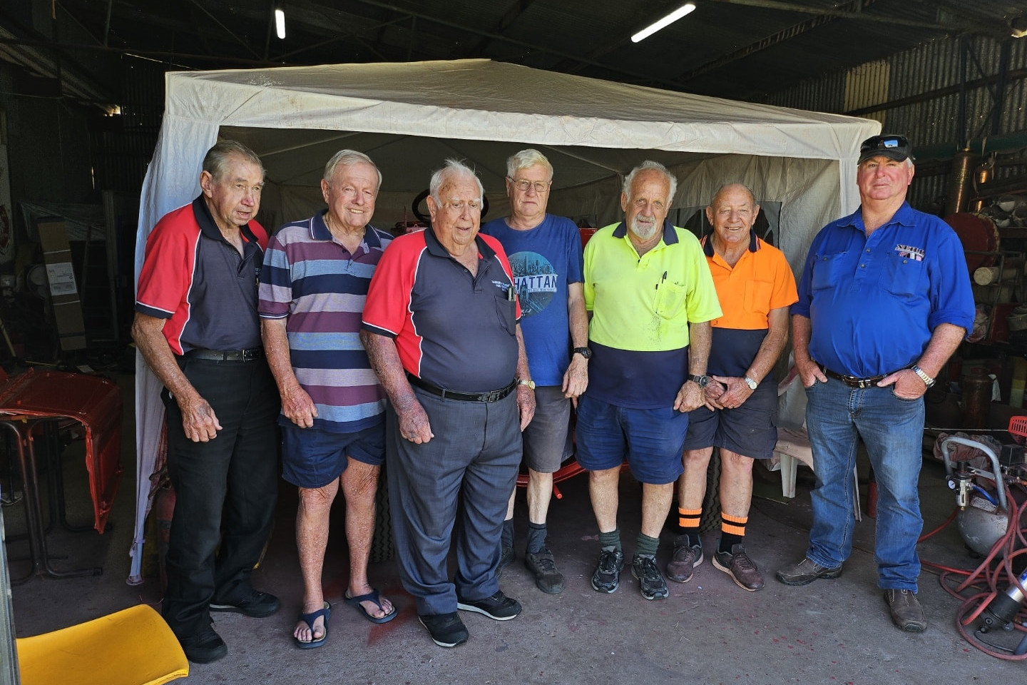 Members of the Tamworth Classic Fire Engine Club with Bogan Shire Council mayor Glen Neill. Photos contributed.