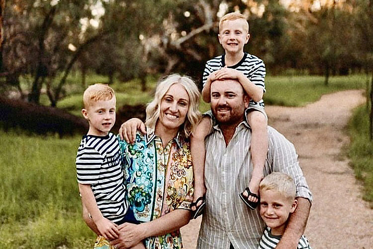 Emily and James Stanton with their boys Carter, Archie, and Darby. Emily was named the 2024 Outstanding Young Business Leader of the year at the Western NSW Business Awards held in Bathurst last Friday night. Photo supplied.