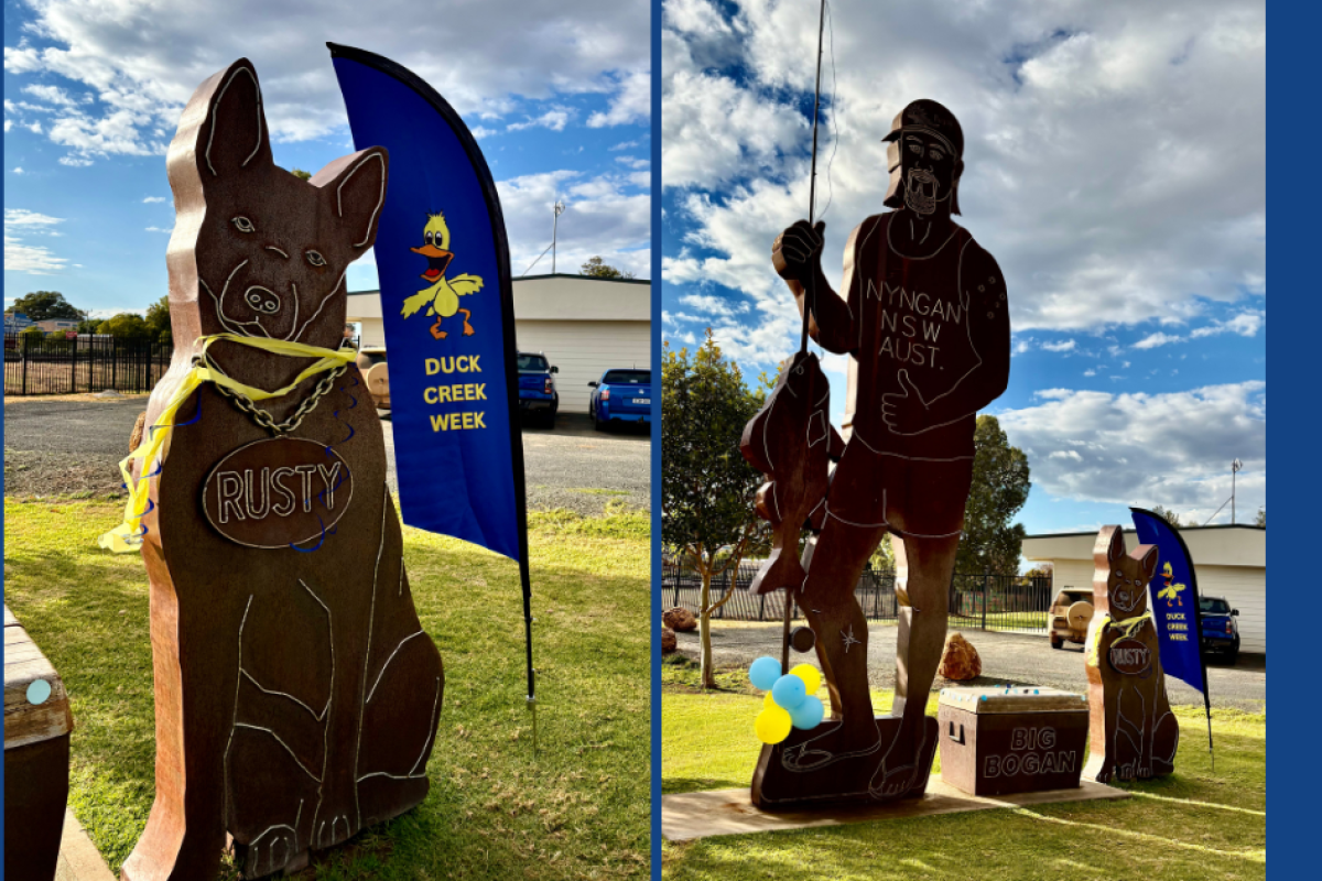 The Big Bogan and Rusty are ready for Duck Creek Week and the Duck Creek Races. Photo by the Nyngan Weekly: Abigail McLaughlin.