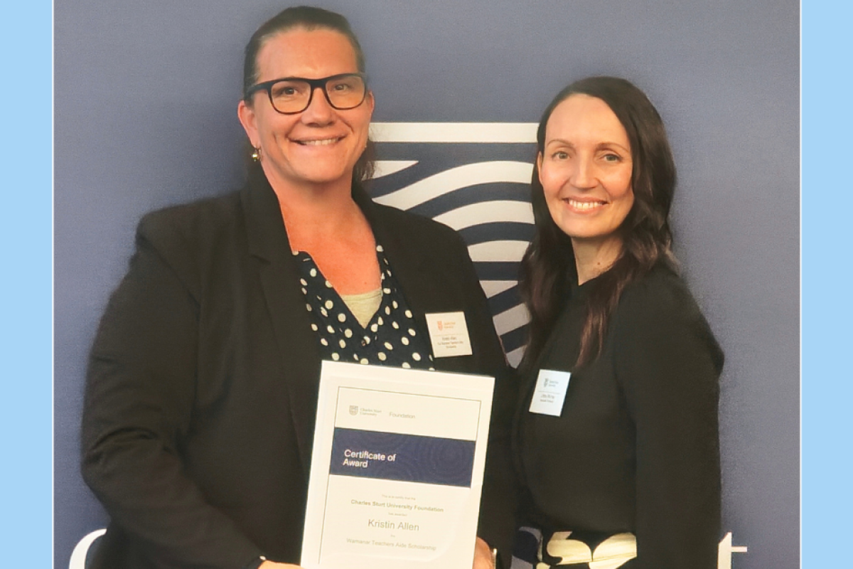 Wamanar Teacher’s Aide Pathway Scholarship recipient Kristin Allen and Associate Professor Libbey Murray, School of Education, Dubbo. Photo supplied.