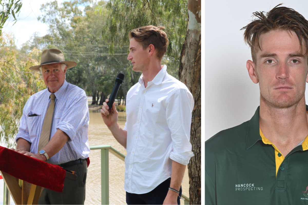 Ray Donald OAM with Nyngan’s Olympic rower and gold medallist, Jack Hargreaves, who has been selected in the Australian team to compete at the 2024 Paris Olympic Games. Picture by The Nyngan Weekly: Abigail McLaughlin.