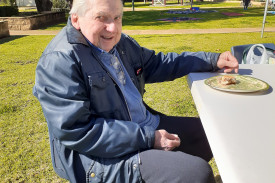 Stan Bradwell found a sunny spot to enjoy his lunch.